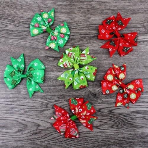 120pcs/lot 3" Dovetail Grosgrain Floral Ribbon Bows Kids Girls Organza Hair Bows For Christmas Day Hair Accessories Hair Clips