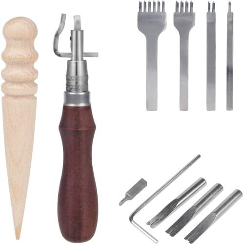 13pcs Leather Tools Set Hole Punching Seams Punch Tool Pen Leather Plane Groover Crease Round Leather Craft Adjustable Stitching