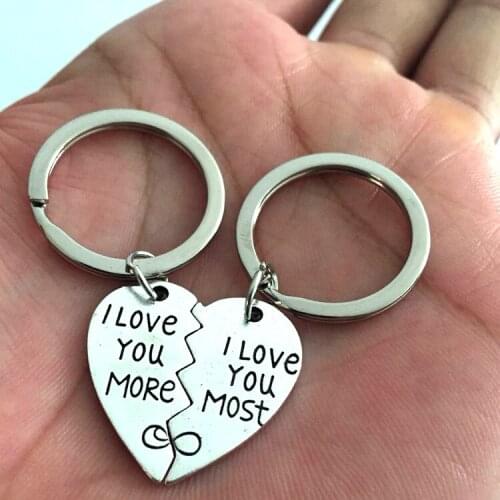 2 Pcs/Set I Love You More / Most Heart Puzzle Couple Keychain For Lovers Gifts Key Chain Ring Holder Best Friends Llaveros
