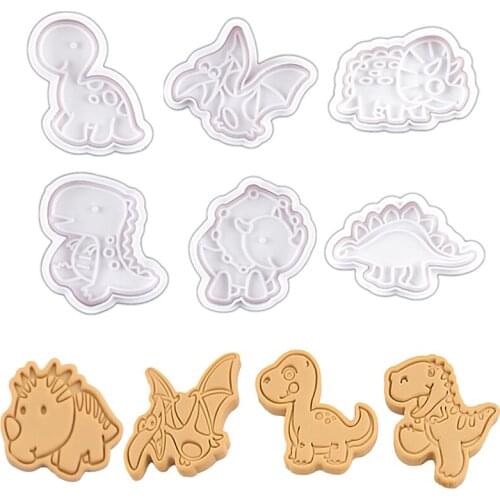 4Pcs/Set Dinosaur Plastic Biscuit Mold DIY Cookie Cutter Stamp Plunger Mold Fondant Embosser Die Kitchen Cake Decorating Tools