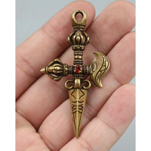 63MM/2.5"Collect Curio Rare Chinese Fengshui Small Bronze Tantra Buddhism Cross Xiangmo-chu Jingang Chu Pendant Statuary 15g