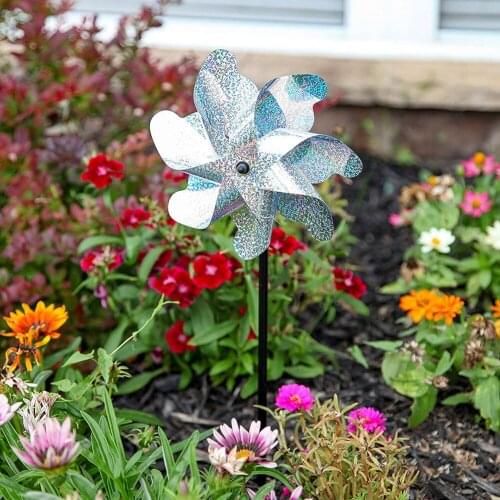 7 Leaves Bird Repeller Windmill Spinner DIY Birds Deterrent Silver Pinwheels for Outdoor Vegetable Garden Lawn Yard Decoration