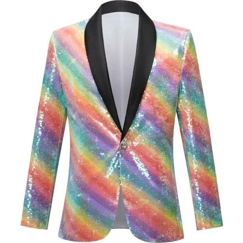 Bar Nightclub Stage Shiny Sequin Stripes Blazer Men Fashion Shawl Lapel Suit Jacket Singer Host Evening Party Performance Tuxedo