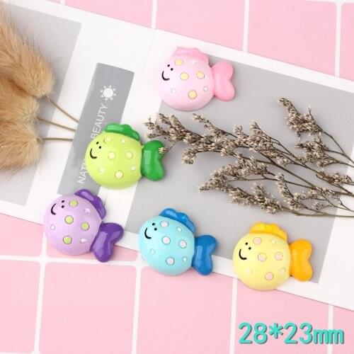 Free Shipping 10pcs 28*23mm Kawaii Colorful Animal Fish Resin Cabochons Ornament Accessories Flatback Garment Cameo Button Charm