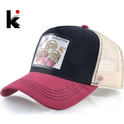 Top Fashion Baseball Cap With Skull Pattern Snapback Hip Hop Trucker Hat Women Mens Cotton Dad Hat Summer Mesh Baseball Bones