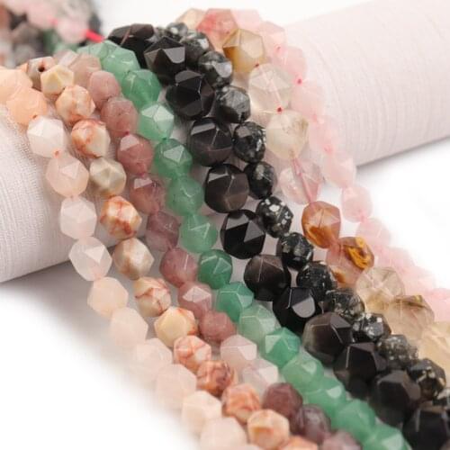 Louleur Faced Natural Stone Beads Black Agates Jaspers Agates Lapis lazuli Loose Spacer Beads For DIY Jewelry Making Bracelet