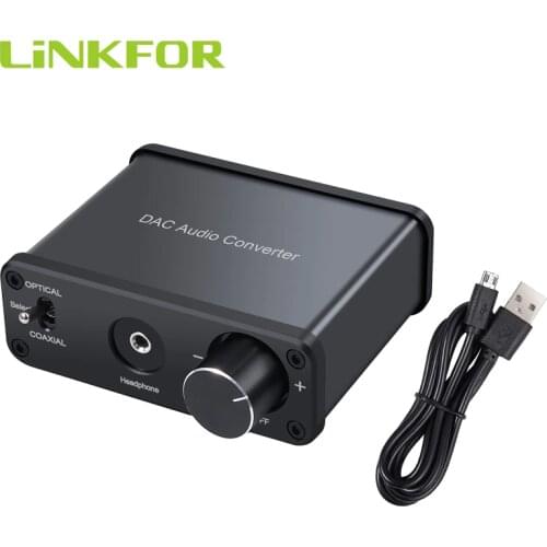 LiNKFOR 192kHz Digital to Analog aduio Converter With Headphone Amplifier Coaxial Toslink to Analog Stereo L/R RCA 3.5mm Audio