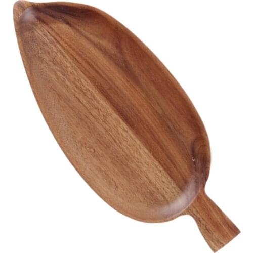H7JB Leaf Shape Plate Wood Dessert Cake Bread Serving Tray Fruit Platter Dining Dish Organizer Salad Snack Jewelry Tr