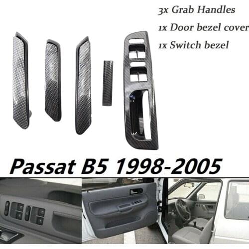 For Passat B5 1998-2005 Carbon Fiber New Interior Door Handle Window Panel Trim 5Pcs
