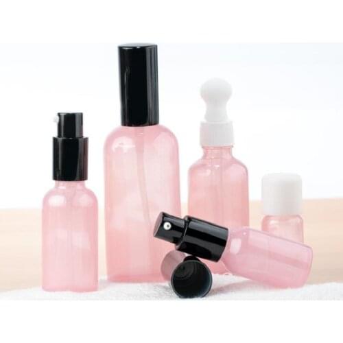 Cosmetic Packaging Travel Refillable Vials Black Spray Lotion Pump 30pcs 5ml 10ml 15ml 30ml 50ml 100ml Empty Pink Glass Bottle