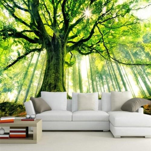Photo Wallpaper Modern Green Tree Forest Sunlight 3D Wall Mural Wall Cloth Bedroom Living Room Backdrop Wall Covering Home Decor