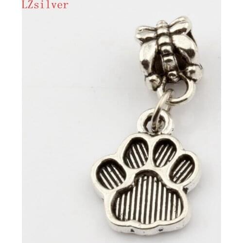 Hot sell ! 15pcs Zinc Alloy Tone Paw Print Charm Dangle Beads Fit Charm Bracelets DIY Jewelry 12x27mm ( nm264)