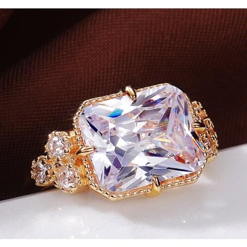 Huitan Big Square CZ Women Wedding Rings Luxury Proposal Engagement Party Anniversary Ring Noble Gift Female Statement Jewelry