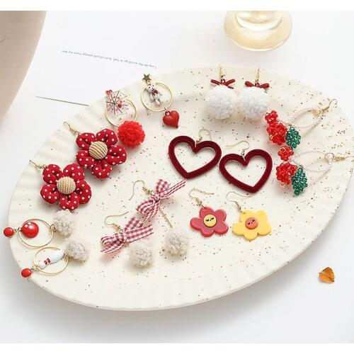 Individual Design Asymmetry Flower Heart Bow Long Earrings For Women Fashion Jewelry Cute Trendy Sweet Drop Ear