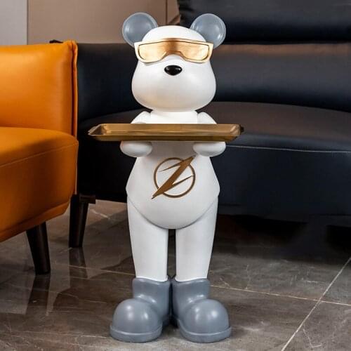 Creative Lightning Bear Statue Decor Resin Ornament Living Room Storage Organization Large Tray Soft Decoration Home Accessories