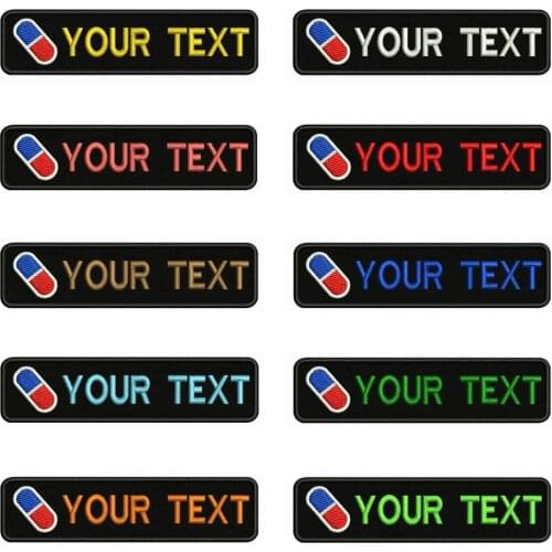 Pill Logo 10X2.5cm Embroidery Custom Name Text Patch Stripes badge Iron On Or Velcro Backing Patches For Clothes Backpack Hat