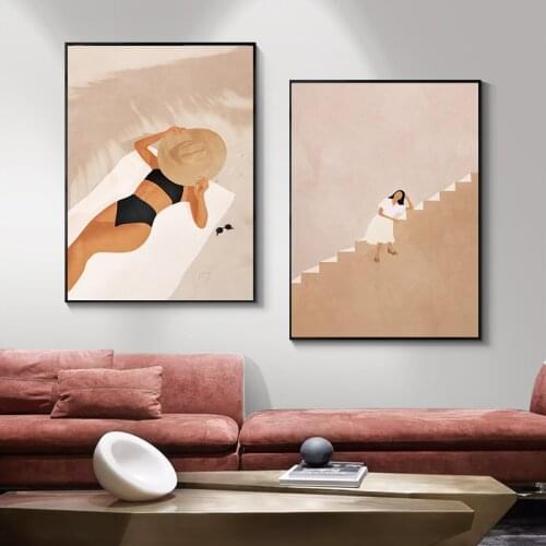 Fashion Woman Poster Sexy Wall Art Black Cat Canvas Painting Leafs Vintage Female Pictures Nordic Posters and Prints Home Decor