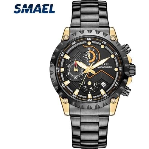 SMAEL Business Style Fashion Quartz Mens Watch, Shatter-Resistant LED Luminous Hands, Waterproof, Automatic Date Update