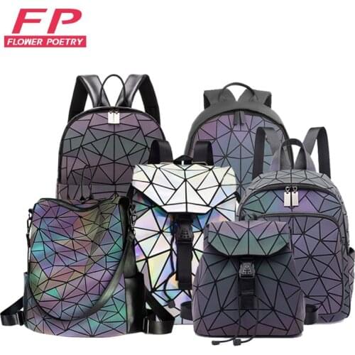 New Luminous Backpack School Women Bags Set Holographic Geometric Backpacks Female School Bag For Teenage Girls Student Rucksack