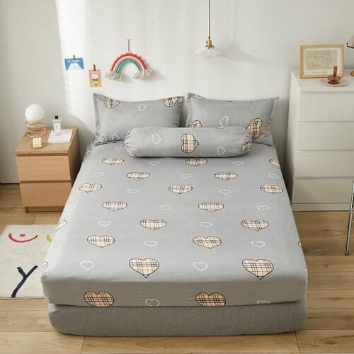 New Fashion Plaid Love Gray Fitted Sheet Bed Sheet with Pillowcases Twin Full Queen King Size Polyester Mattress Protector Cover