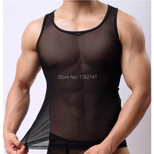 New Mens Elastic Vest Soft Gauz Mesh Line Shirts Underwear Tank Top Shirt