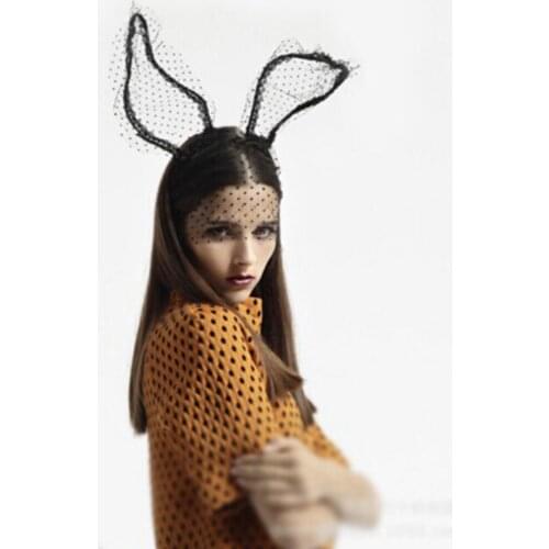 New White Black Sexy Bunny Rabbit Ear Lace Bob Veil Mask Women Girl Party Masks Lace Hairband For Women