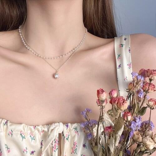 Spring And Summer Fashion Simple Necklace For Women Personality Multilayer Necklace Pearl Pendants Sweet Pearl Clavicle Chain