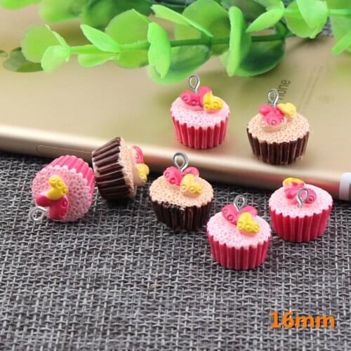 10pcs 16mm Handmade DIY resin cake cupcake charms kawaii cabochon sticker simulated fake food craft decoration jewelry making