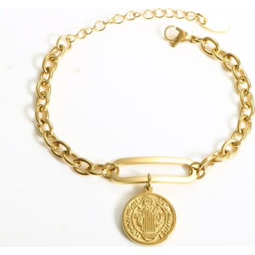 Stainless Steel Religious Bracelet For Women Female Gold Color Charm Bracelet Jesus Pendant Lady Jewelry Gift
