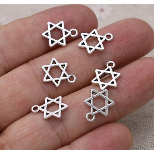 Bulk charm Silver Plated Hexagram Star of David Charms Pendants for Bracelet Jewelry Making DIY Handmade Craft 14x10mm40pcs/lot