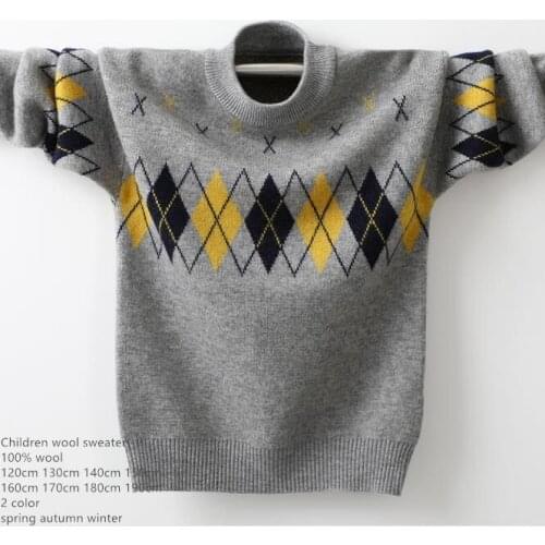 Naizaiga 100% Australia wool navy blue argyle gray navy blue O-neck long sleeve thicken Boy student Sweater pullovers FMBR116