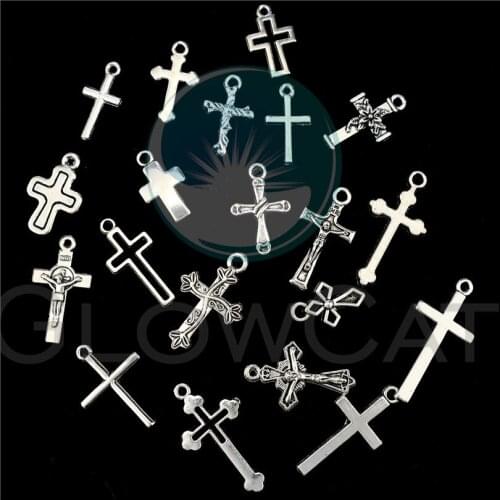 Vintage Retro Silver Cross Jesus Religious Charms Women Girl Handmade Craft Cross Jewelry 10pcs 22395