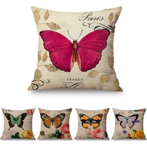Vintage Postcard Butterfly Floral Design Home Decorative Sofa Throw Pillow Case Red Yellow Purple Spots Butterfly Cushion Cover