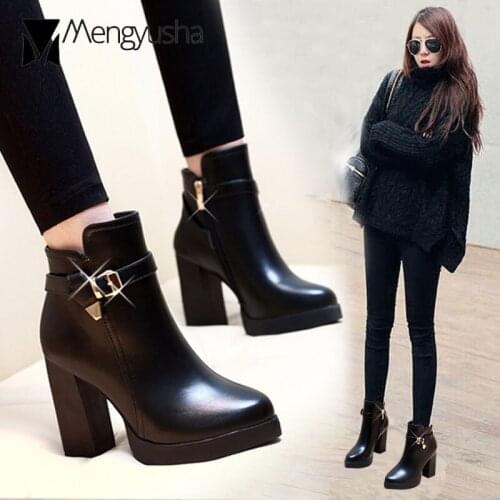 10cm super high heels winter leather boots women brand designer ankle buckle strap platform booties western goth botas c80