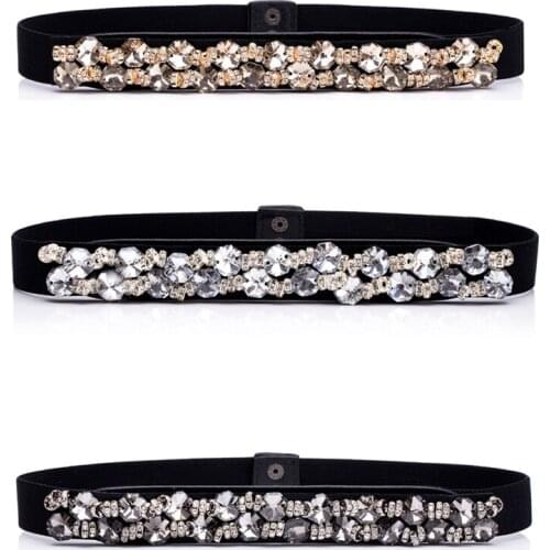 Fashion female Artificial crystal Wide Elastic Waist Belt for women Ladies Dress Waistband Cummerbund Dress Accessorie DP49