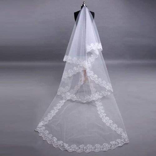 1.5/2/3/5M 1.5/2/3/5M 1 Layer Women Bridal White Ultra Long Wedding Tulle Veil Wide Embroidered Hexagonal Floral Applique Edge