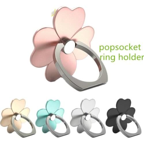 100pcs Cartoon clover 360 degree mobile finger ring Phone socket Holder stand for smartmobile universal Clover ring hook bracket