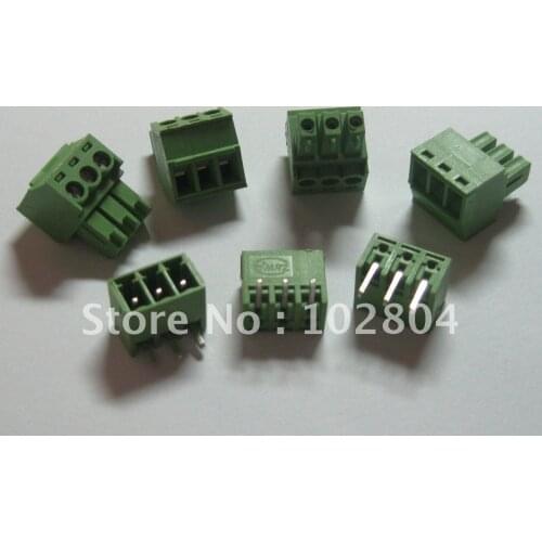 100 pcs Angle 3pin/way Pitch 3.5mm Screw Terminal Block Connector Green Color Pluggable Type with angle pin