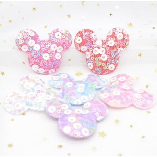 12Pcs 55*45mm Kawaii Mouse Head Appliques with Sequins Embroider Pads Patches for Clothes Baby Headwear Hairpin Band Decor G32