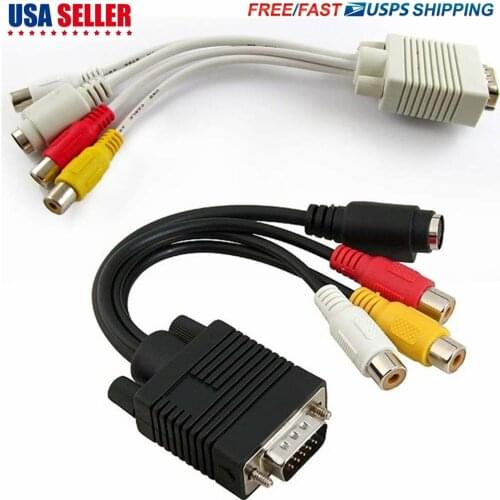 18cm VGA SVGA to S-Video 3 RCA AV TV Out Cable Adapter For PC Computer Laptop
