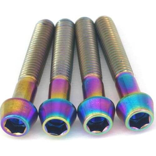 4 PCS M6x35mm Rainbow GR5 Titanium Taper Cone Allen Head Bolt For Mountain Bike