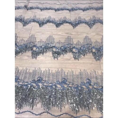 5yards/bag ZC83# Mixed color horizontal grain embroidery sequins wavy fringe fabric used for wedding dress fashion stage