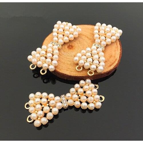 Free Shipping 20PCs 19*45MM Gold Color Plated Alloy Rhinestone Pearl Decorated Ribbon Knot Bows Connector Charms Craft for DIY