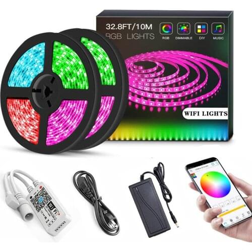 Wireless Wifi LED Strip Light Smart Phone Control Led Flexible Strip Lighting RGB Neon Ribbon Diode Tape Rope Lights Mood Light