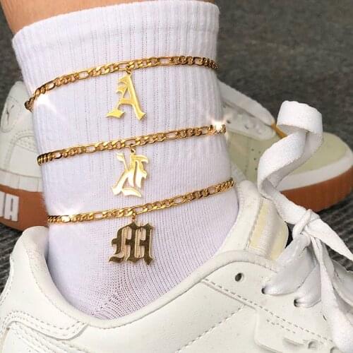 A-Z Letter Boho anklets for women Initial Bracelet on the leg bobby socks bracelet for ankle Beach tobillera Beach Jewelry Gift