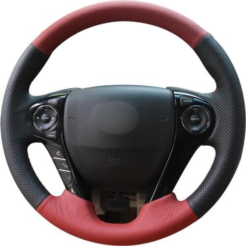 DIY Personalized Super Soft Black Leather Red leather Steering Wheel Cover For Honda Accord 9 Odyssey Crosstour 2013-2016 Pilot