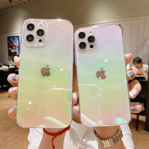 Gradient Rainbow Laser Case For iPhone 12 Pro Max iPhone12 11 Pro Max 11Pro X XS XR Case Luxury Clear Back Cover for iPhone 11