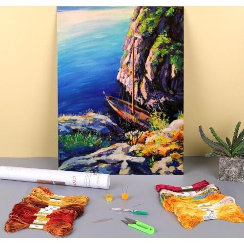 Landscape Printed Water-Soluble Canvas 11CT Cross-Stitch Set DIY Embroidery DMC Threads Sewing Craft Painting work Mulina