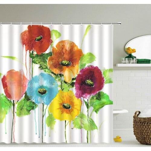 Colorful Flower 3d Shower Curtains Bathroom Curtain with Hooks Waterproof Decoration 180x240cm Polyester Cloth Bath Screen