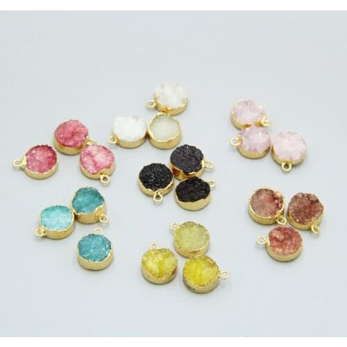 Round Stone agates druzy Quartz Crystal pendulum pendant Necklace Druzy Crystal Quartz Pendant pink blue black yellow pendant